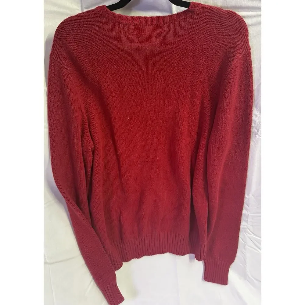 Polo Ralph Lauren Men's Red VINTAGE Pima Cotton V-Neck Knit Sweater Logo L
